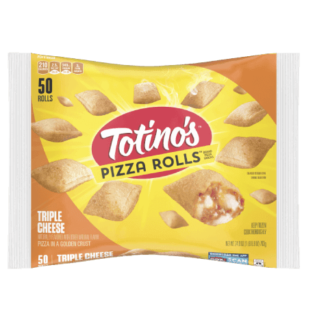 Totino's Triple Cheese Pizza Rolls 50 count, front of pack