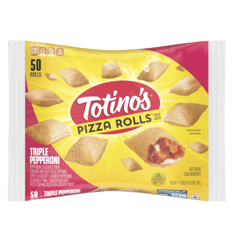Totino's Triple Pepperoni Pizza Rolls 50 count, front of pack