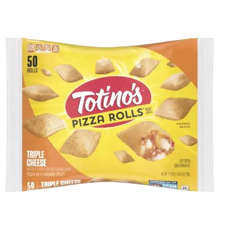 Totino's Triple Cheese Pizza Rolls 50 count, front of pack