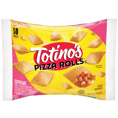 Totino's Supreme Pizza Rolls 50 count, front of pack