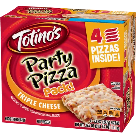 Totino's Triple Cheese Party Pizza Pack of 4, front of pack