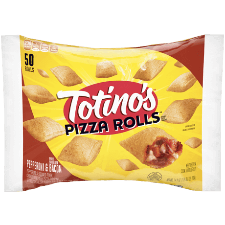 Totino's Pepperoni & Bacon Pizza Rolls 50 count, front of pack